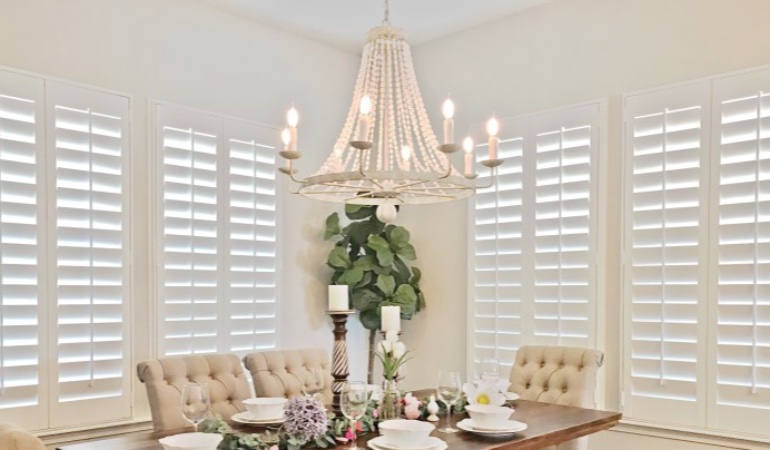Polywood shutters in a Sacramento dining room.