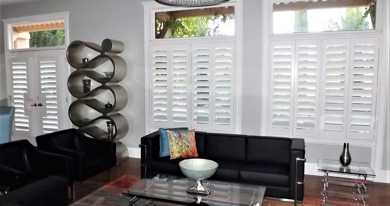 Sacramento DIY shutters in living room.