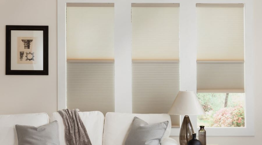 Cellular shades are energy efficient and stop air from entering through your window. Cellular shades in a Sacramento living room