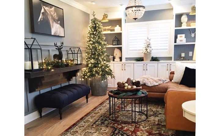 If your furniture pieces are beginning to come apart, the holidays can be a great time to upgrade. Living room with hardwood floors and plantation shutters.